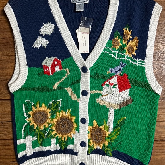 P’ Galli Designs~Vintage X-Large Vest W/ Sunflower & Barn Scene Embroidery (New) - Picture 2 of 11